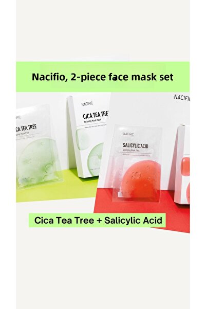 Nacific Mask Set of 2 (Cica Tea Tree + Salicylic) – Anti-Pore, Oily Skin