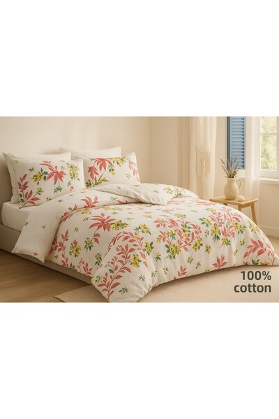 Evimcim 100% Cotton Ranforce Single Floral Patterned Quilted Duvet Cover Set (Gift Boxed)