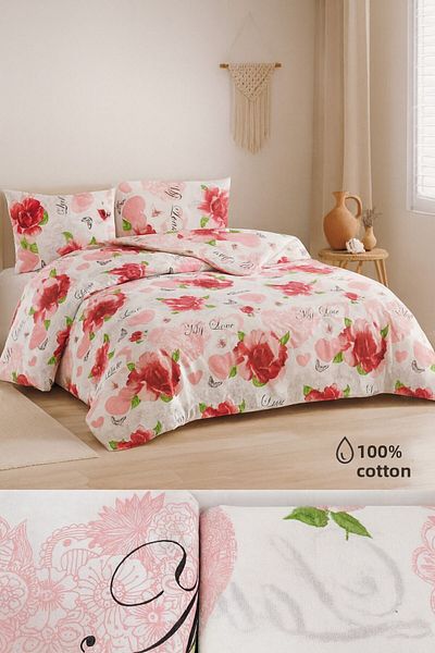 Evimcim 100% Cotton Ranforce Single Rose Patterned Duvet Cover Set (Gift Boxed)
