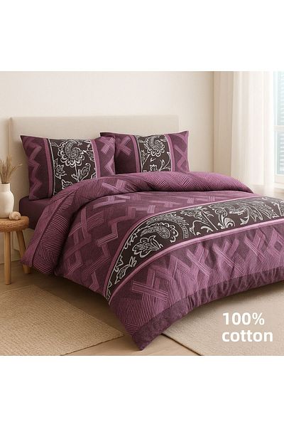 Evimcim 100% Cotton Ranforce Single Purple Patterned Duvet Cover Set (Gift Boxed)