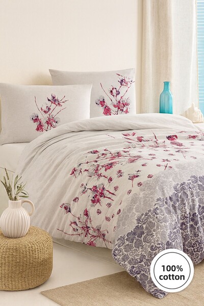 Evimcim 100% Cotton Ranforce Single Floral Patterned Duvet Cover Set (Gift Boxed)