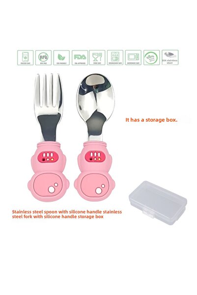 jojobebek ملعقة وشوكة للأطفال بمقبض سيليكون وطرف من الفولاذ المقاوم للصدأ - م...