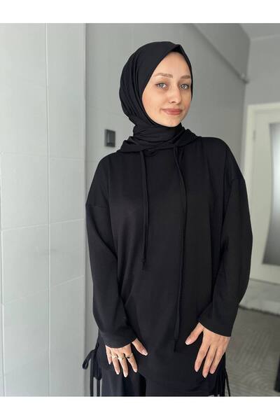 SAYRA Shawl Women's Hooded Drawstring Detailed Bottom Top Set
