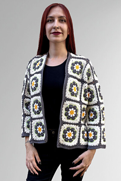 MR TURUNÇ Papatya Desen El Örgüsü Kadın Hırka