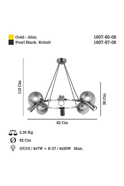 LUCEA Tıerra 4+4 Altın Avize 4xgu10+4xe27