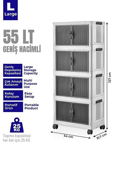 FORSACE 4-Tier Portable Multi-Purpose Organizer with Lid - Stackable Kitchen and Pantry Cabinet