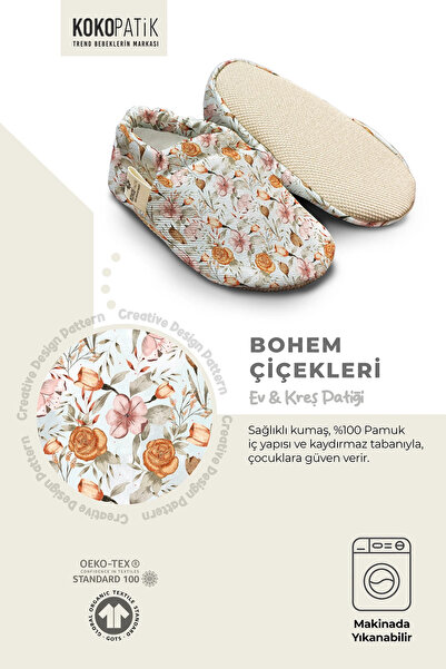 Kokopatik ,kaydırmaz Taban,organik Pamuklu Ev Kreş Patiği,bohem Çiçekler Desen Patik
