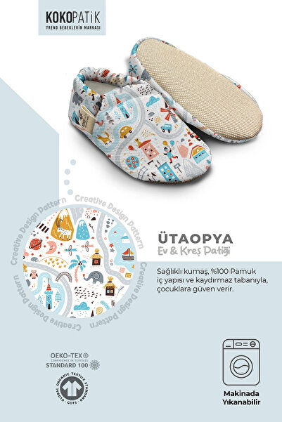 Kokopatik ,Non-Slip Sole,Organic Cotton Home Nursery Booties,Utopia Patterned Booties