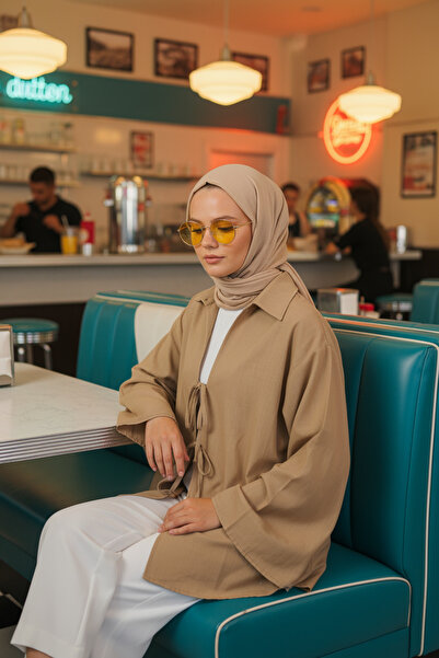 Zeneva Collection Brown - 100% Cotton Pocketed Lace-Up Women's Hijab Kimono 1...