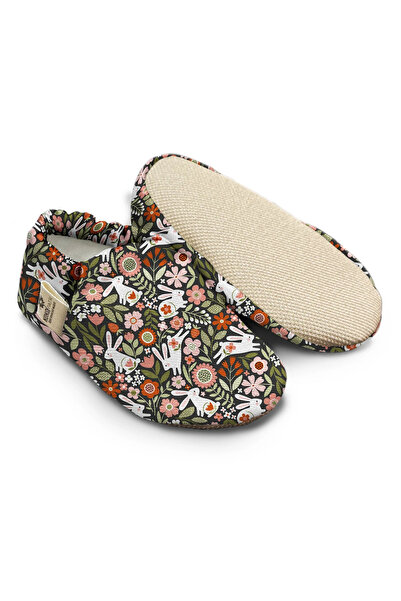 Kokopatik ,Non-Slip Sole,Organic Cotton Home Nursery Booties,Floral Rabbit Patterned Booties