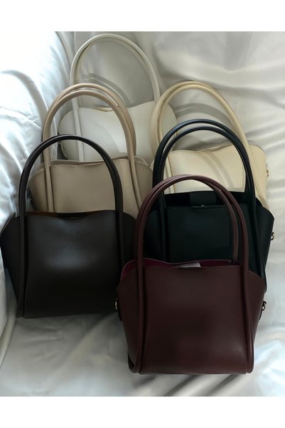Bersia Women's Three-Compartment Detachable Makeup Bag with Shoulder Strap Burgundy Faux Leather Hand and Shoulder Bag Roze