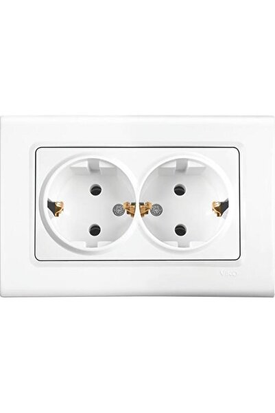 VİKO إطار مقبس مزدوج مأرضي من فيكو لينيرا باللون الأبيض