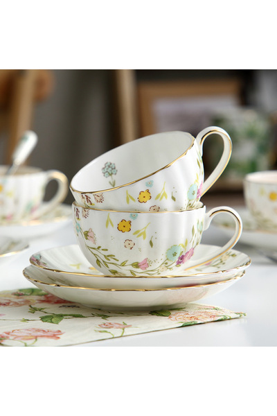 fun zone Ceramic Tea Cups and Saucers, Glazed Tea Mugs, Latte Cups and Espresso Mug for Coffee Drinks