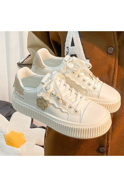 fun zone Women's Platform Sneakers Floral Decoration Low Top Walking Shoes