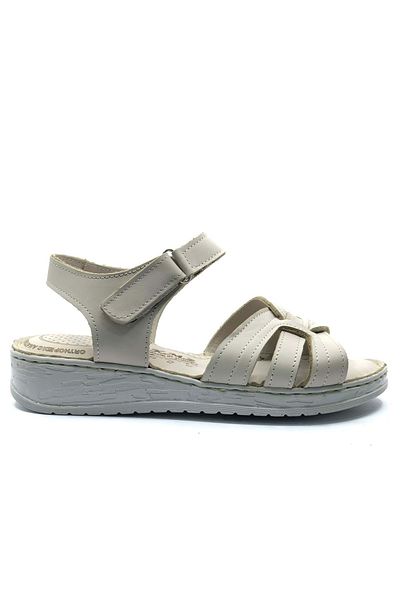 KCMN Kocamanlar 8712 Genuine Leather Comfort Orthopedic Women's Sandals Beige