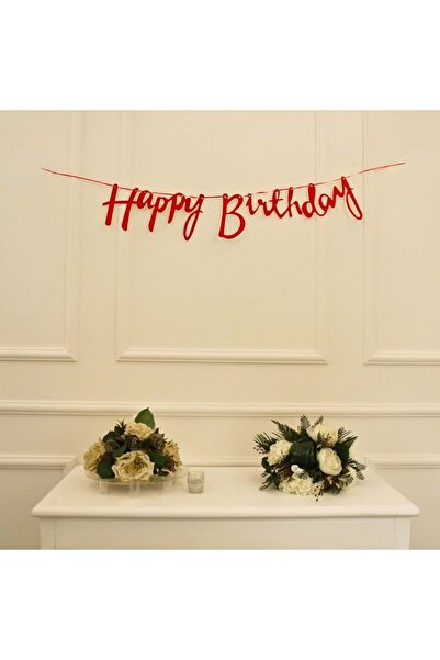 Organizasyon Pazarı Red Glitter Colorful Happy Birthday Handwritten Banner