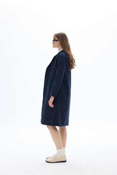 SevdeUgur Kadın Lacivert Uzun Astarlı Kaşe Kaban / Collection