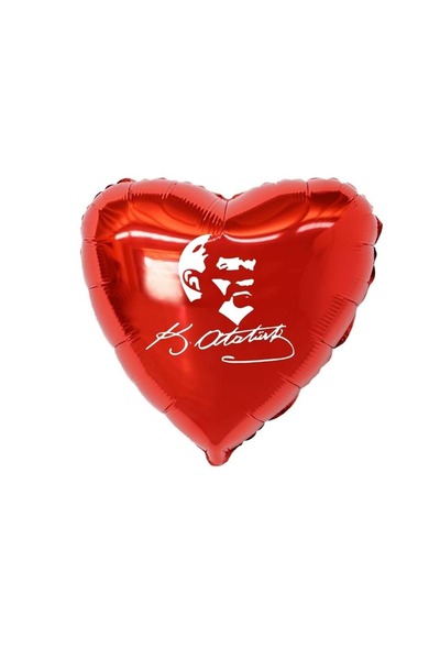 Organizasyon Pazarı 18 inç Kırmızı Renk Atatürk Temalı Kalp Folyo Balon