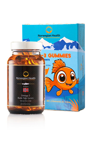 Norwegian Health Omega 3 (60 Kapsül) Somon&Morina Balık Yağı + Çocuk Tutti Frutti Aromalı Omega-3 Gummies (30 Kapsül)