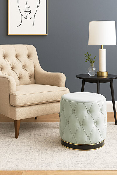 Zem Chester Puf, Kırık Beyaz Gold