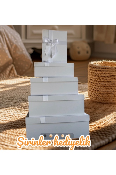 PAZARAKOŞ HEDİYE KUTUSU DAMAT BOHÇASI BEYAZ KURDELELİ 5 Lİ BÜYÜK BOY SERT MUK...