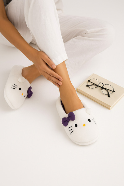 STOCON Girl's Plush House Slippers with Hello Kitty Figure – Soft, Non-Slip and Warm Women's Slippers Stc1141