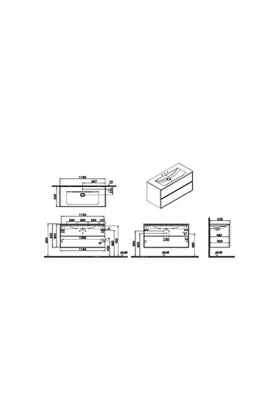 VitrA Metropole Edge Lavabo Dolabı, Çift Çekmeceli, Etajerli 3 Armatür Delikli Lavabolu, 120 Cm, Cev