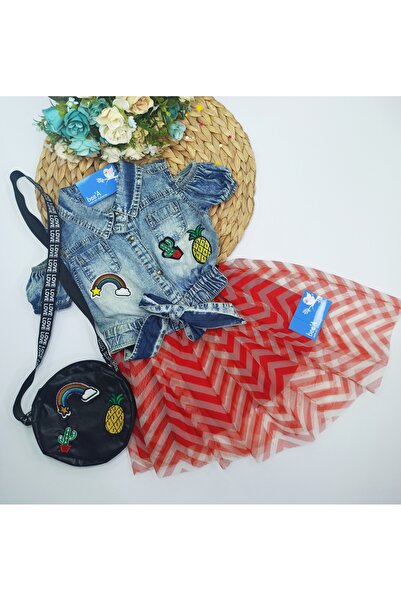bebekpare Kız Çocuk Çantalı Kot Takım Etekli