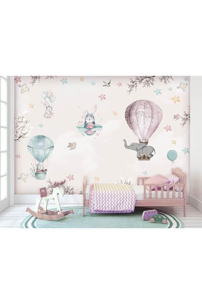Genel Markalar Gökyüzünde Balonlar ve Yıldızlar Çocuk odası Duvar Kağıdı