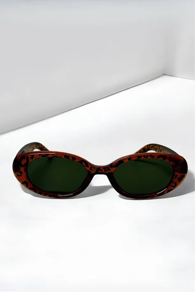 Chunky Frame Leopard Cat Eye Vintage Oval Sunglasses