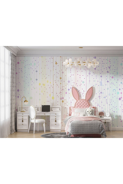 Özel Duvarlar Soft Renkli Çizgiler ve Puantiyeler Çocuk Odası Duvar Kağıdı