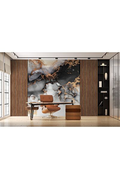 Özel Duvarlar 3 Boyutlu Çıtalar Arasında Mermer Desen Duvar Kağıdı