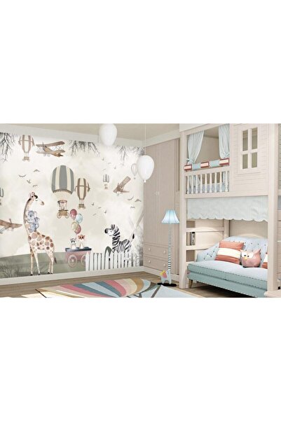 Özen Duvar Kağıtları Balonlar Uçaklar Sevimli Hayvanlar Çocuk Odası Duvar Kağıdı