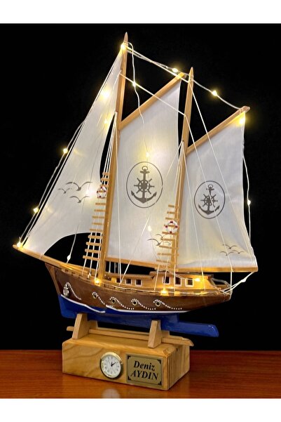 YİĞİTOĞLU DESIGN Kişiye Özel Işıklı Ahşap Büyük Boy Gemi Maketi - Mavi Beyaz ...