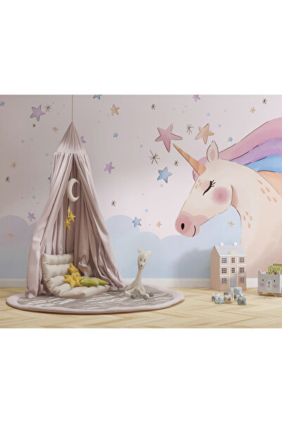 Özel Duvarlar Boynuzlu At - Unicorn Kız Çocuk Odası Duvar Kağıdı