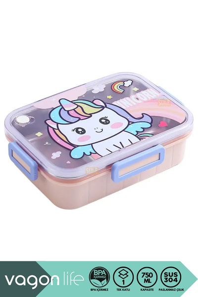 Vagonlife Bento 750ml Lunchbox Cute Friends Single Layer 3 Compartment Stainless Steel Lunch Box Lunch Box