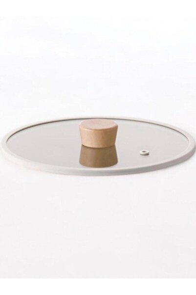 arcaK2 Neo Silikon Bej 20 Cm Tencere Cam Kapağı Ve Ahşap Tepe Ile Beraber