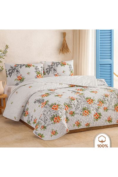 Evimcim 100% Cotton Single Quilted Duvet Cover Set Gray Floor Flower Patterned
