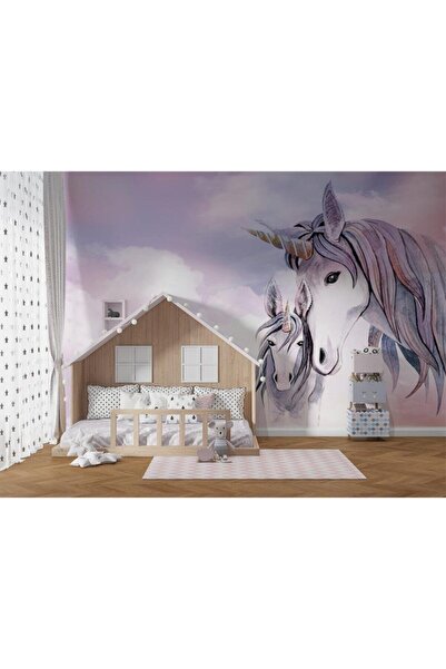 Genel Markalar Pembe Bulutlar Üzerinde Unicorn Çocuk Odası Duvar Kağıdı