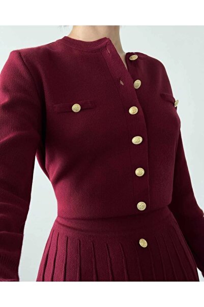 Lusin Bordó kötöttáru kardigán és szoknya szett - gombos részlet, S/M