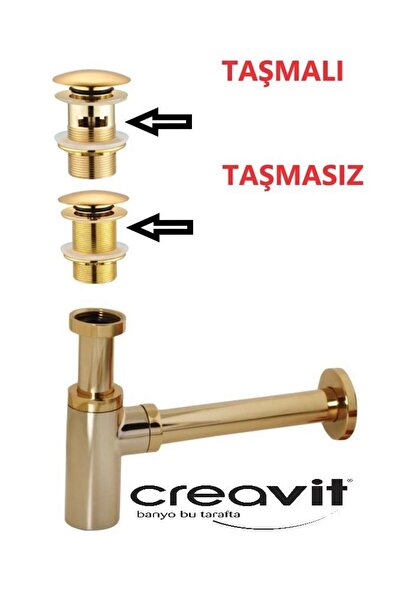 Creavit Lavabo Sifonu Altın SF198G Ve Üst Pop-up Sifon Başlık TAŞMASIZ