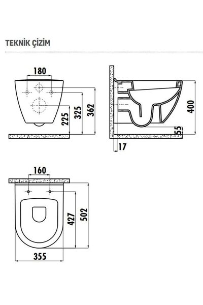 Creavit TP325 Terra Asma Klozet Çiçek Altın Dekorlu Asma Klozet + Duck Yavaş Kapanır Kapak