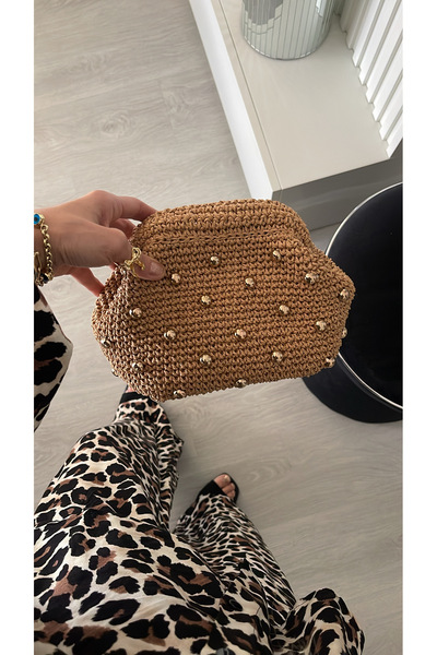 WOMANBAG EL YAPIMI ORTA BOY METAL ZIMBALI HASIR CLUTCH PORTFÖY ÇANTA