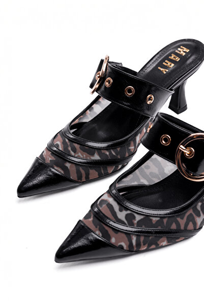 Tasarım حذاء بكعب من سلسلة ماري مع لمسة من الفهد ونسيج كاربول أنيق - سلسلة ال...