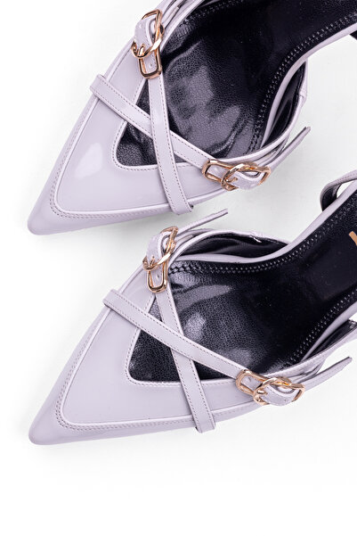 Tasarım Bucolic Patent Leather Buckle Front Two Straps Women's Heeled Shoes