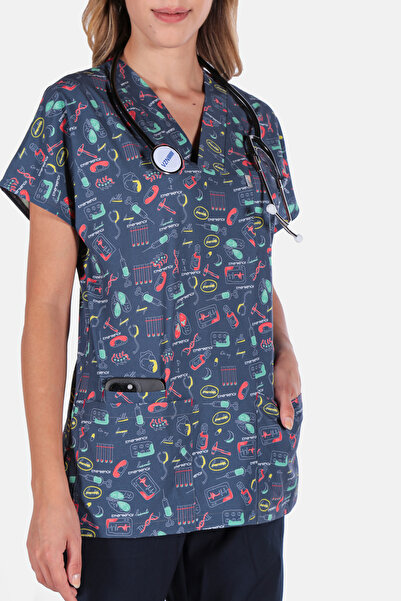 Colour Suit MEDİCAL DESEN ,UNISEX LİKRALI CERRAHİ TEK ÜST ( SCRUBS ) , YÜKSEK...