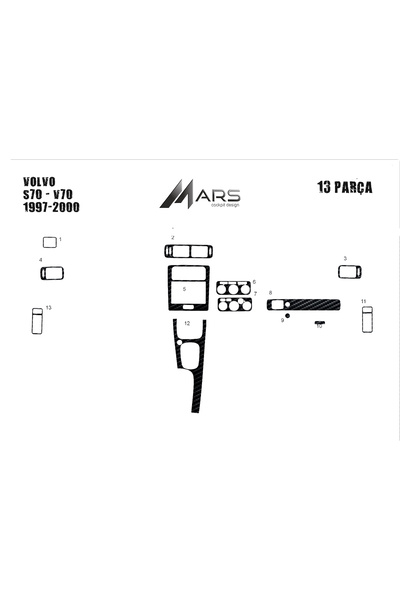 Marscockpitdesign فولفو S70 / V70 كونسول متوافق مع توربيدو 1997-2000 13 قطعة