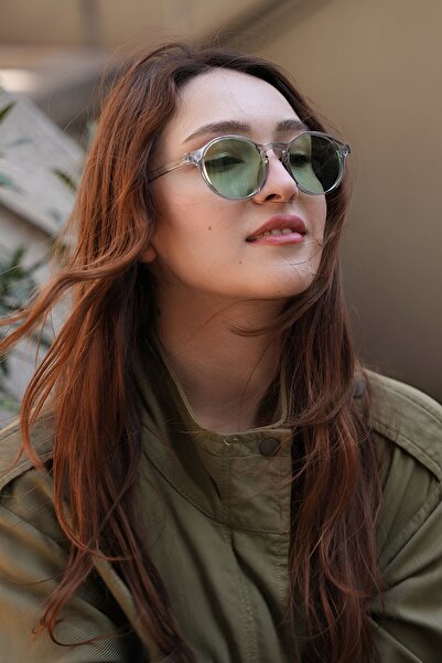 MACERATİ Petta Unisex Nude Oval Frame Green Glass Uv400 Sunglasses