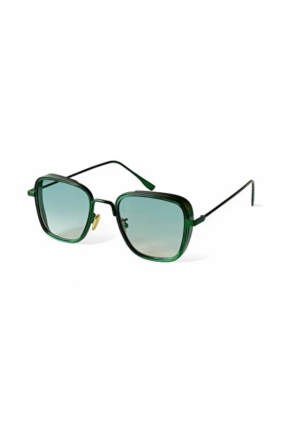 REN EYEWEAR Blue Glass Metal Frame Square Oversized Sunglasses Unisex