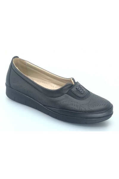 KCMN Berfilla Dr.Tavsiyeli 100% Leather Mother's Women's Ballerina Shoes BLACK
